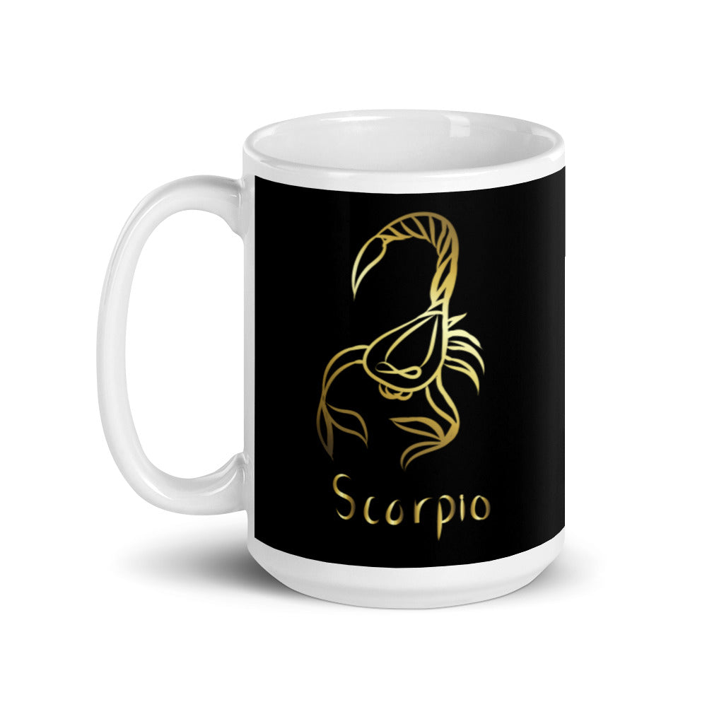 Scorpio Zodiac Sign in Black & Gold - White glossy mug
