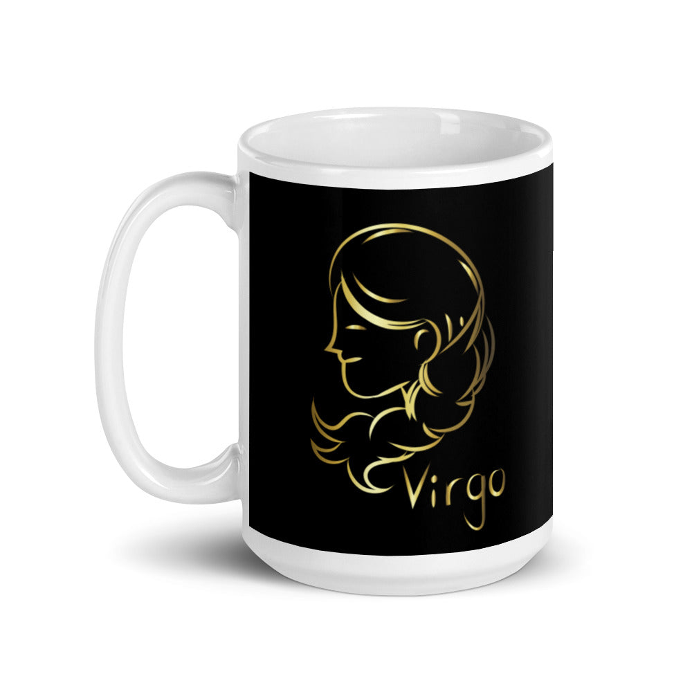 Virgo Zodiac Sign in Black & Gold - White glossy mug