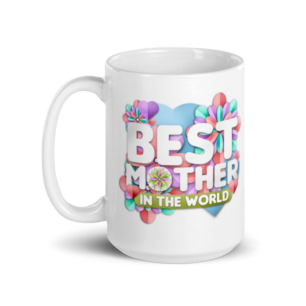 Best Mother in the World - Pastel Flowers - White glossy mug