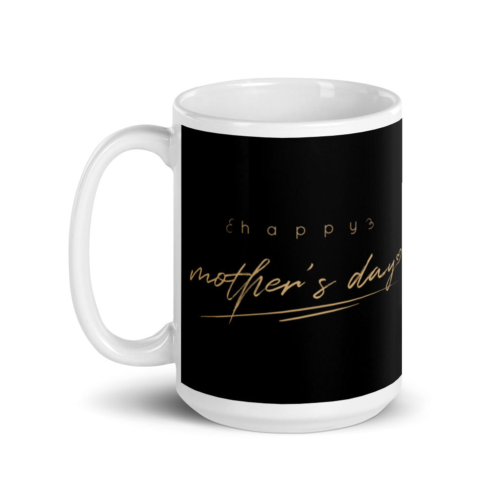 Happy Mothers Day in Black & Gold - White glossy mug