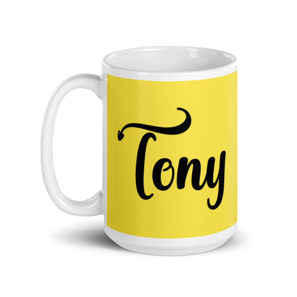 Tony - Yellow & White glossy mug