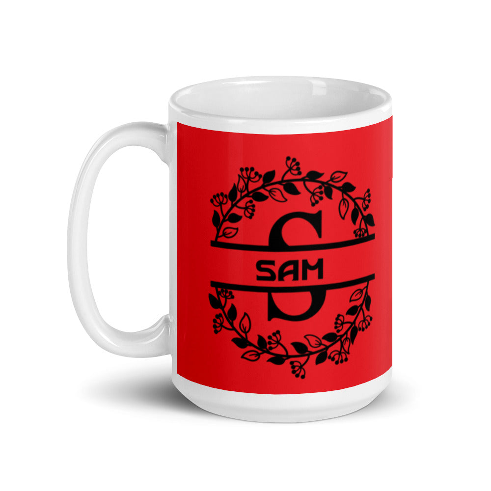 Sam - Red & Black on White glossy mug