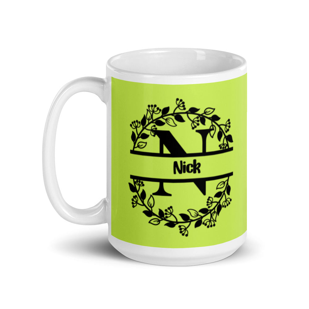 Nick - Green & Black - Personalized on White glossy mug