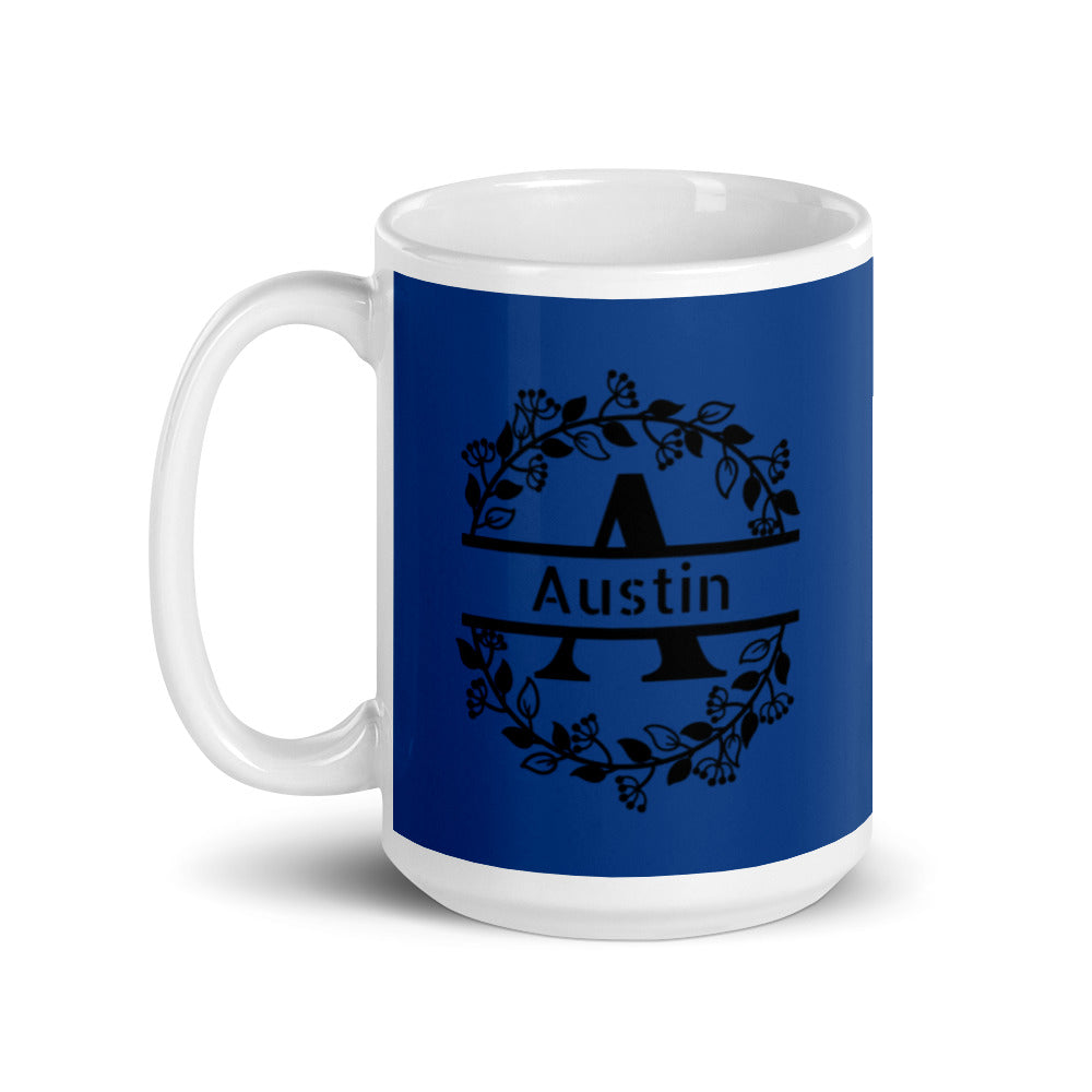 Austin - Blue & Black personalised on White glossy mug