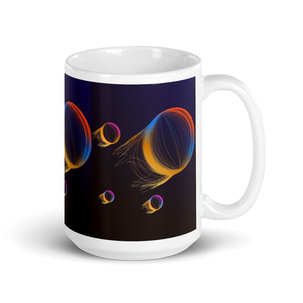 Planets with Comet Tails in Luminant Colours - White glossy mug - Science Fiction Day