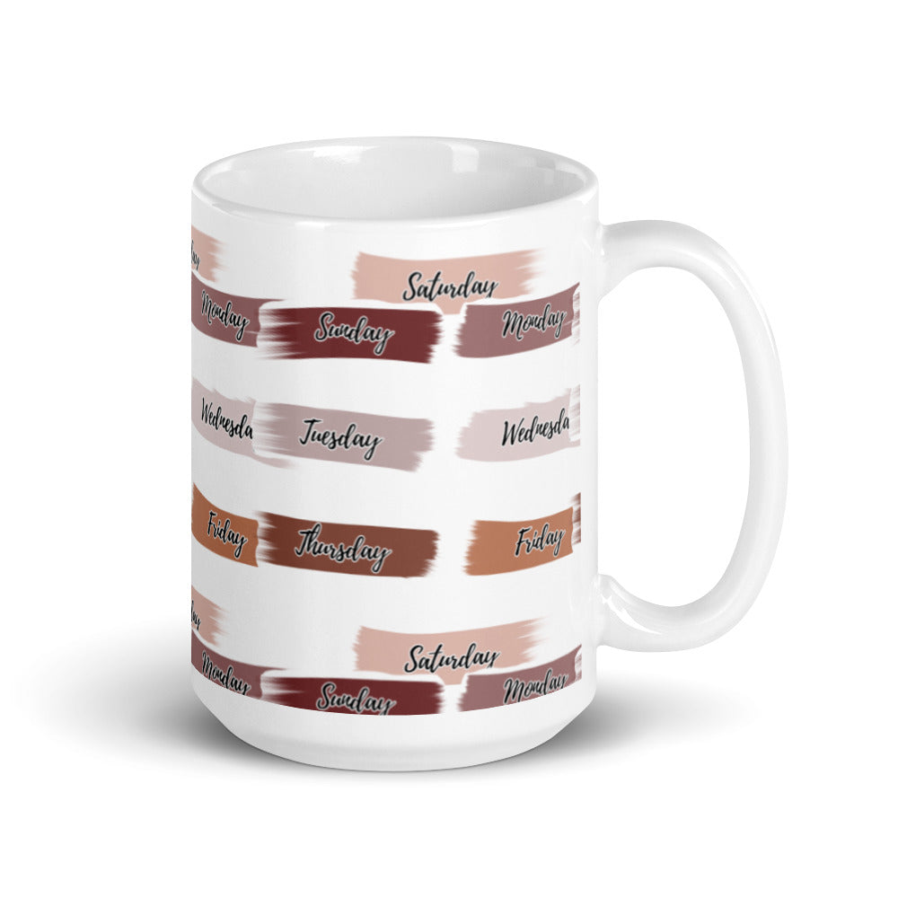 Days of the Week Stickers in Brush Strokes - White glossy mug - National Sticker Day