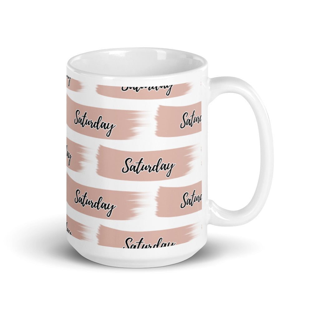 Saturday Sticker  Brush Stroke - White glossy mug - National Sticker Day