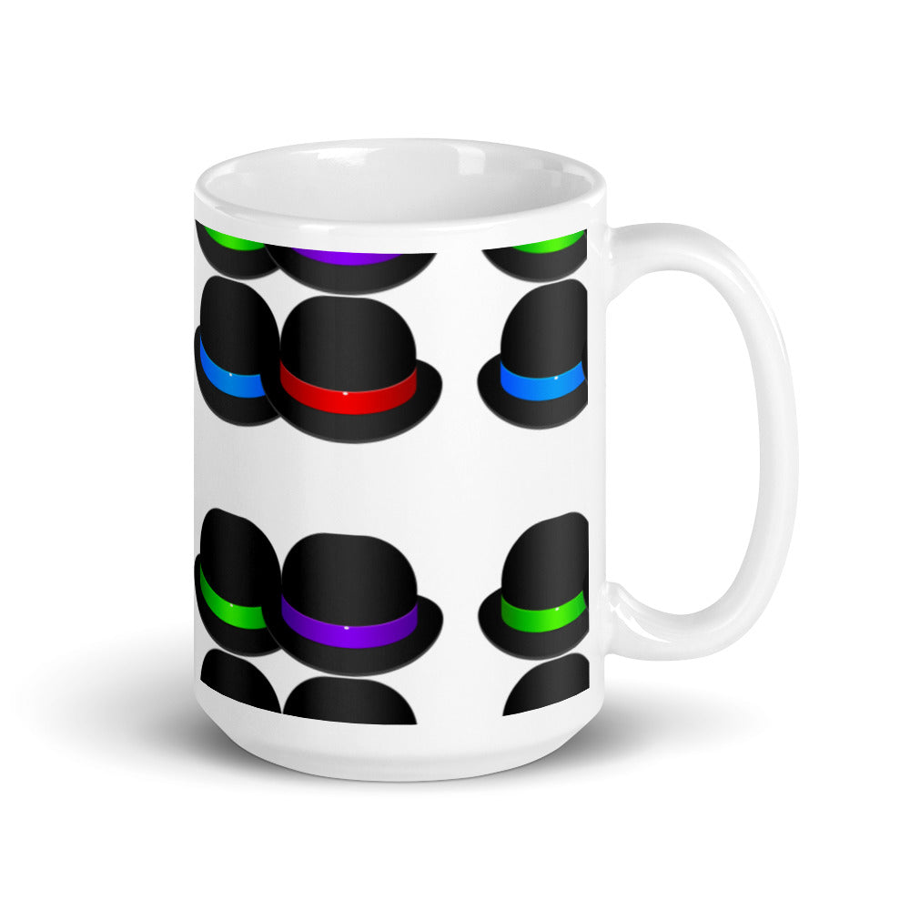 Black Bowler hats - White glossy mug - National Hat Day