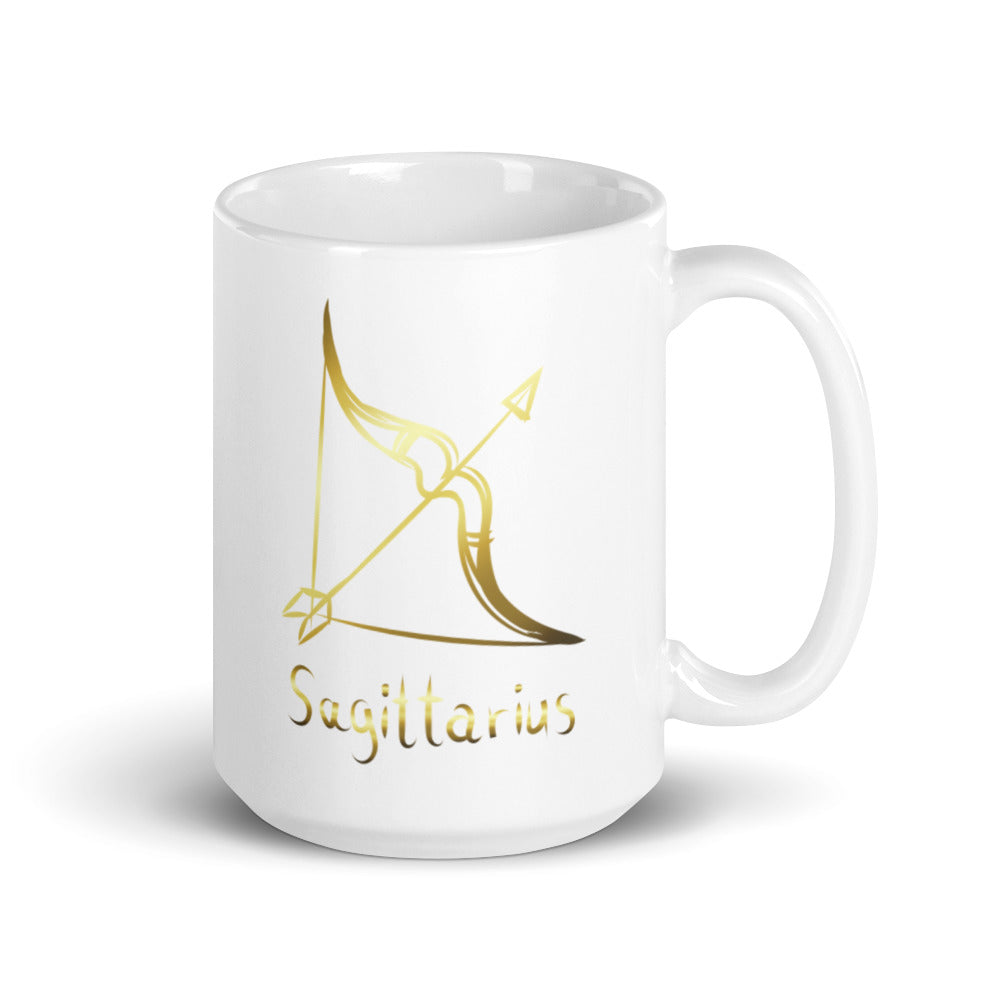 Sagittarius Zodiac Sign in White & Gold - White glossy mug