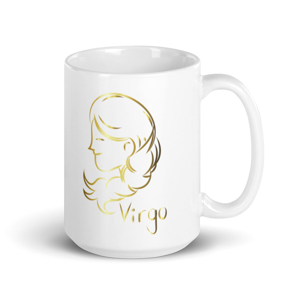 Virgo Zodiac Sign in White & Gold - White glossy mug