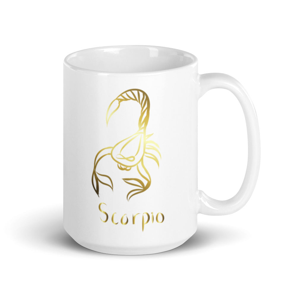 Scorpio Zodiac Sign in White & Gold - White glossy mug