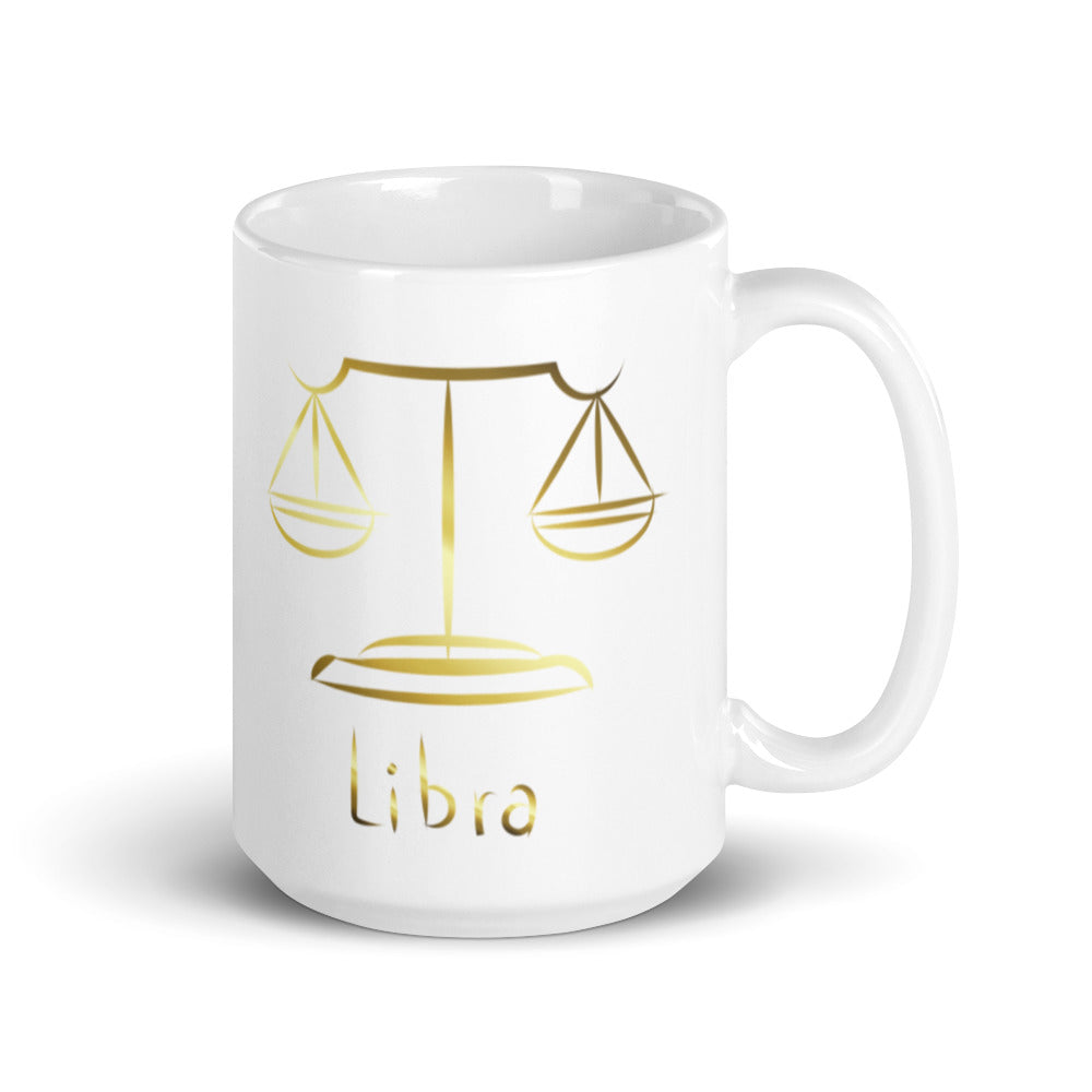 Libra Zodiac Sign in White & Gold - White glossy mug