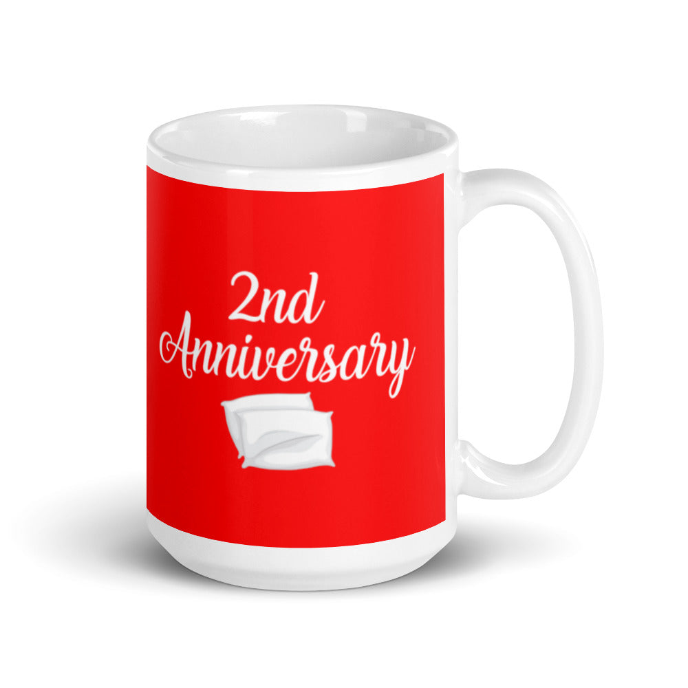 2nd Anniversary in Red & White - White glossy mug