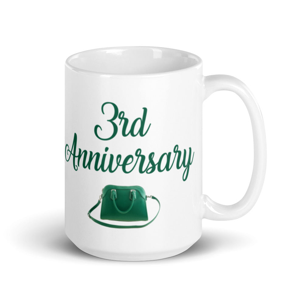 3rd Anniversary in White & Jade - White glossy mug