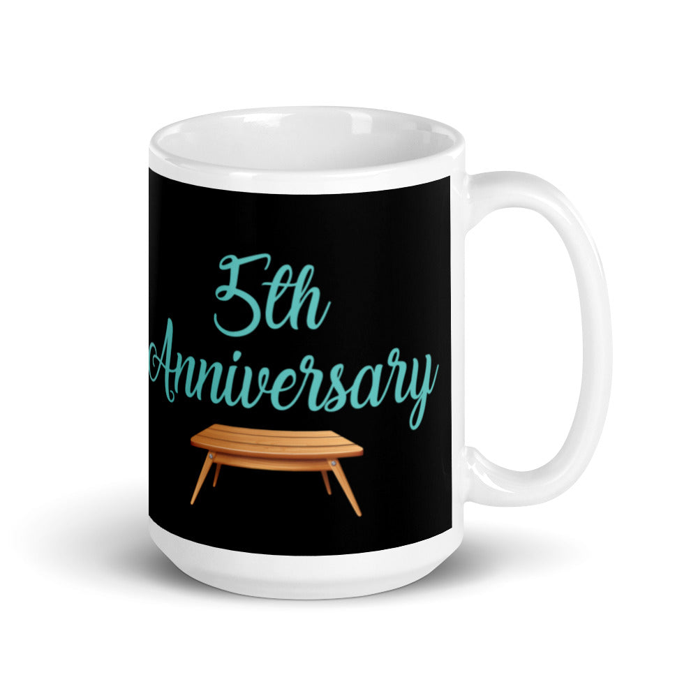 5th Anniversary in Black & Turquoise - White glossy mug