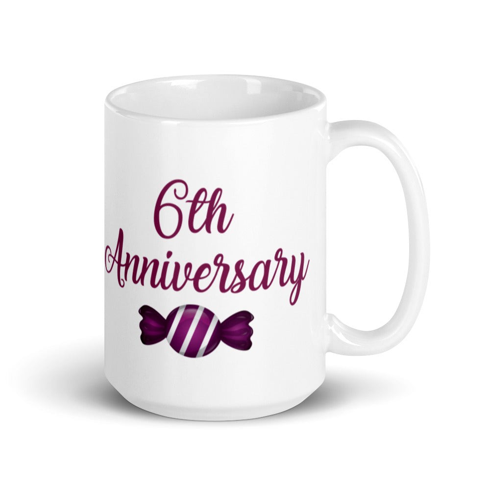 6th Anniversary in White & Purple - White glossy mug