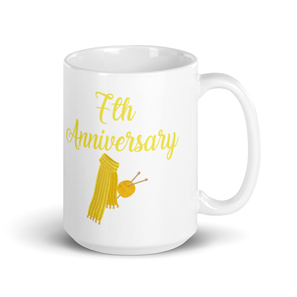 7th Anniversary in White & Yellow -  White glossy mug