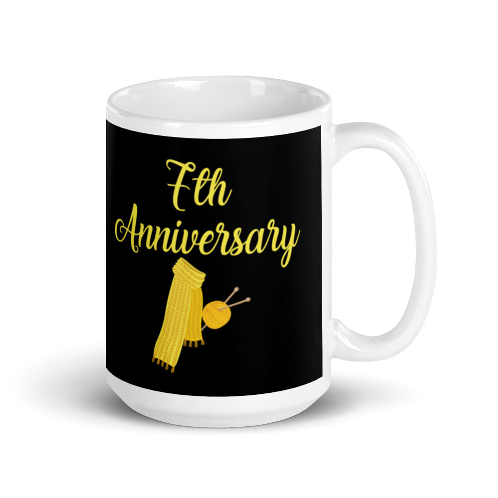 7th Anniversary in White & Yellow - White glossy mug