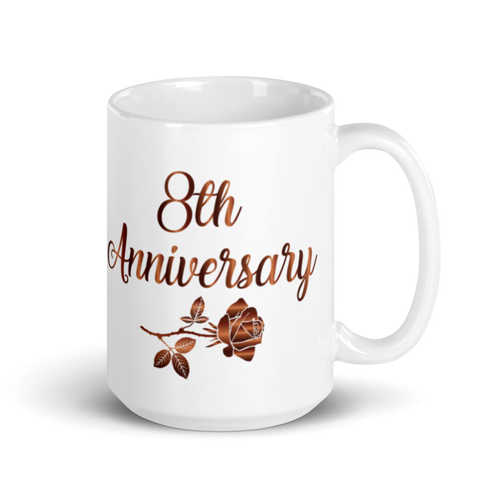 8th Anniversary in White & Bronze - White glossy mug