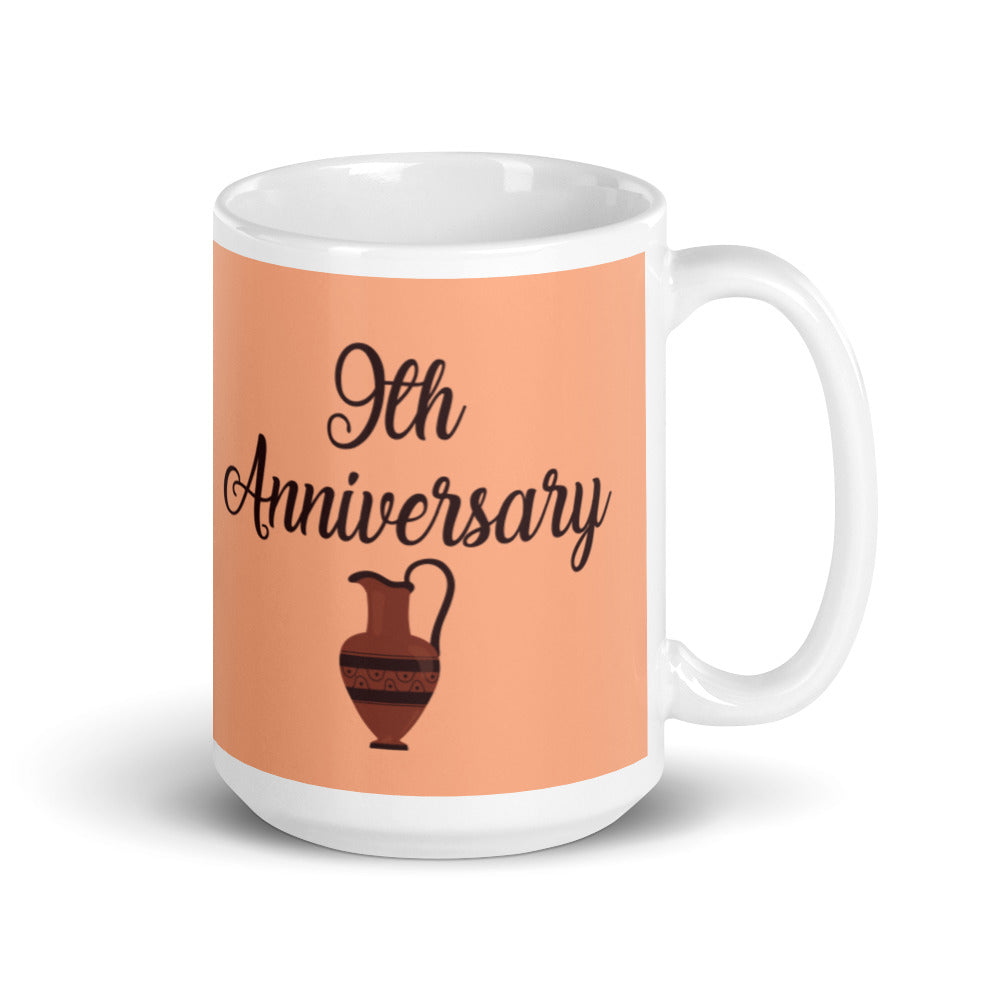 9th Anniversary in White, Brown & Terracotta - White glossy mug