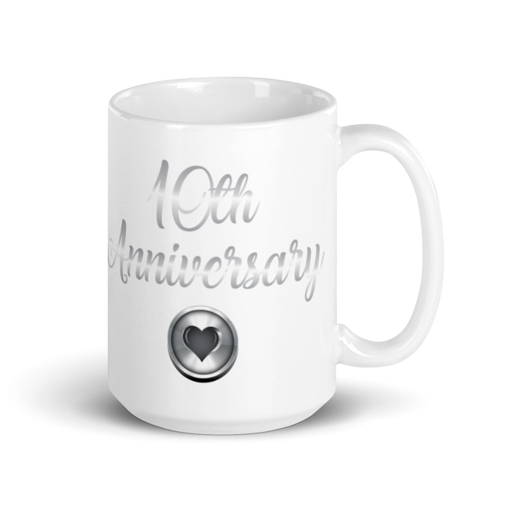 10th Anniversary in White & Silver - White glossy mug