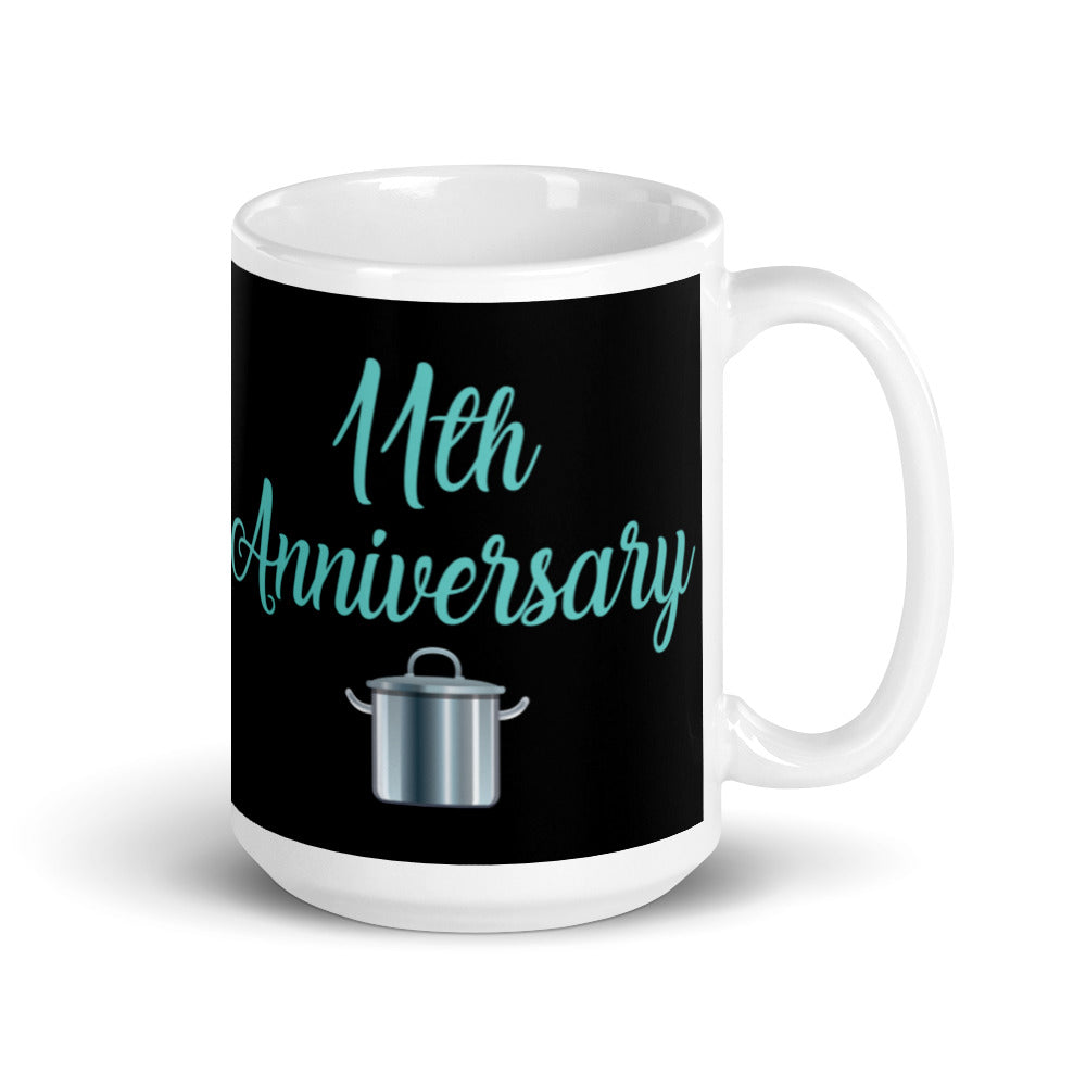 11th Anniversary in Black & Turquoise - White glossy mug