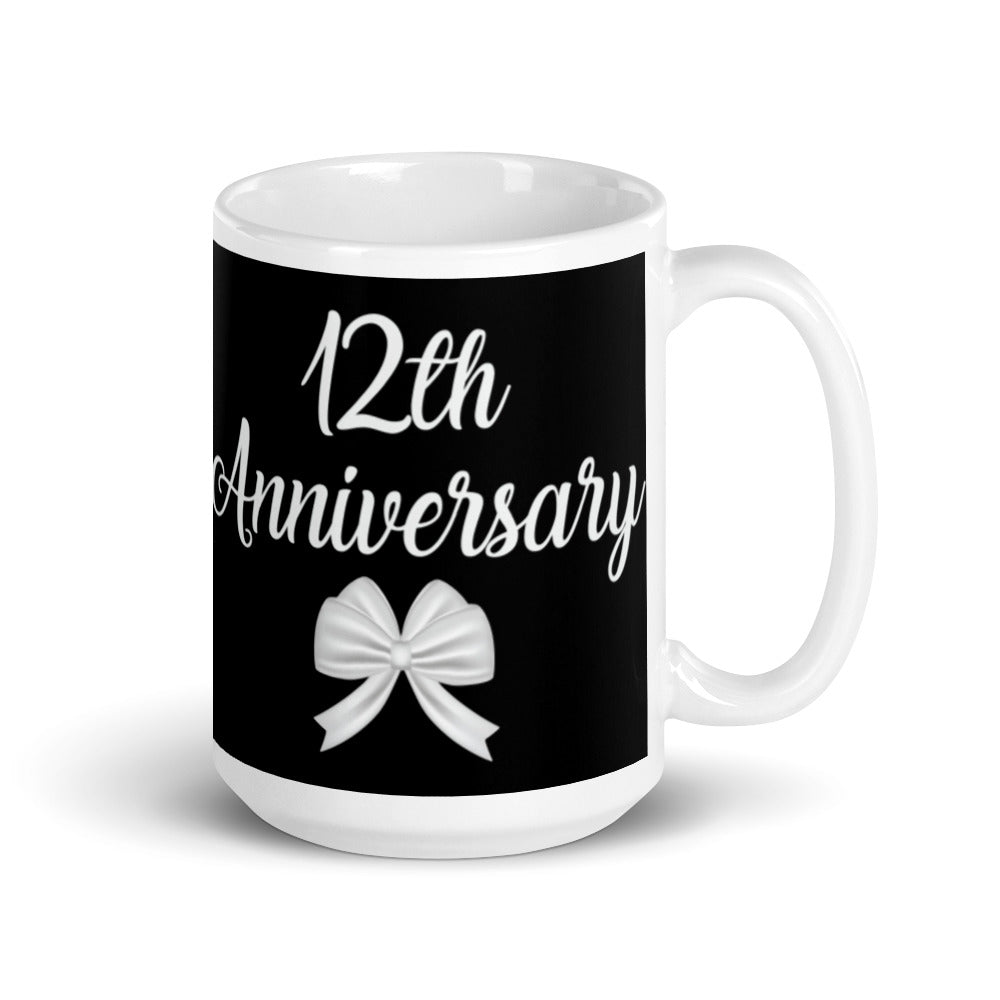 12th Anniversary in Black & White - White glossy mug