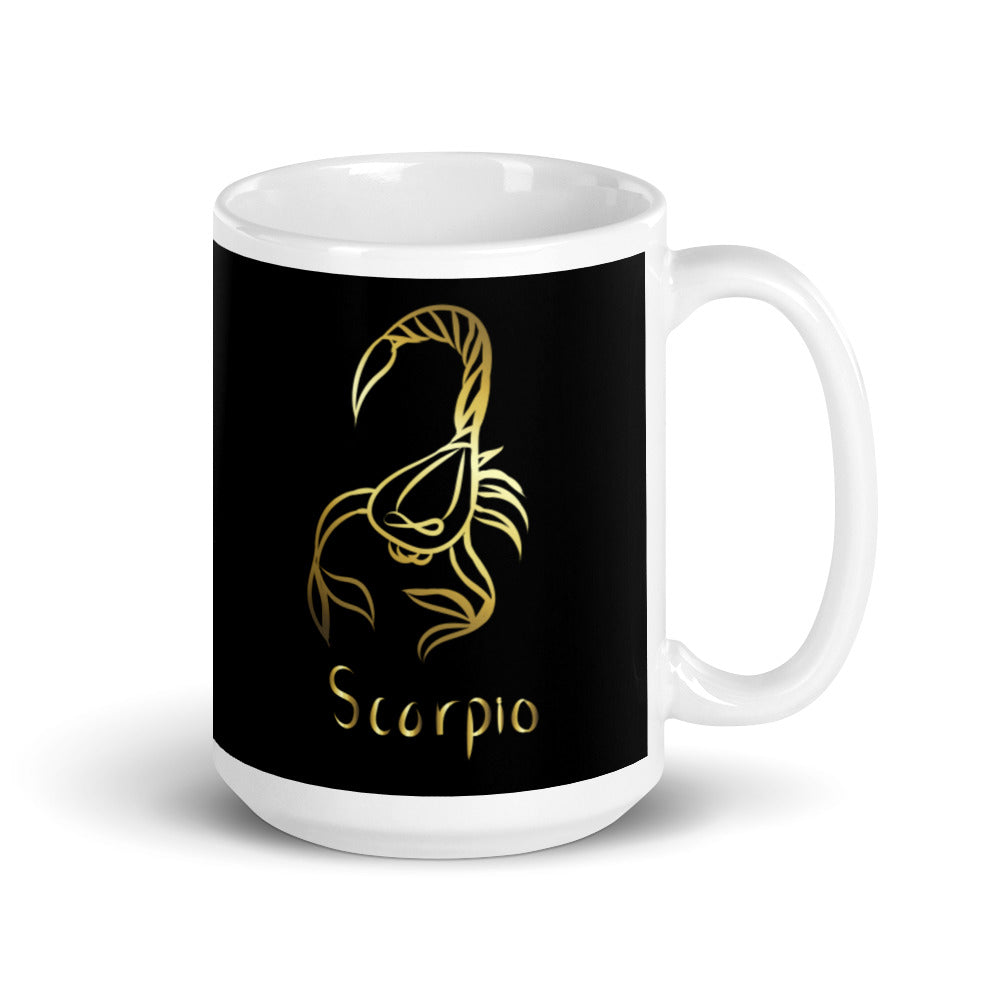 Scorpio Zodiac Sign in Black & Gold - White glossy mug
