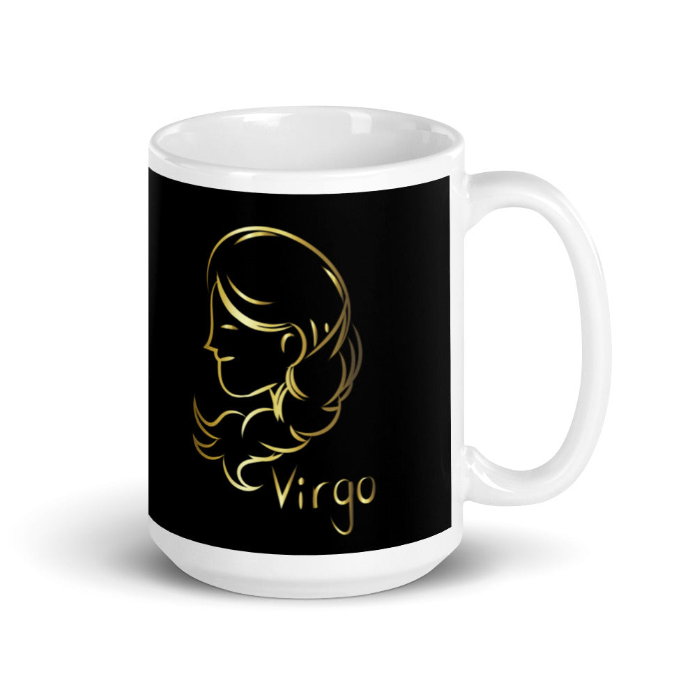 Virgo Zodiac Sign in Black & Gold - White glossy mug