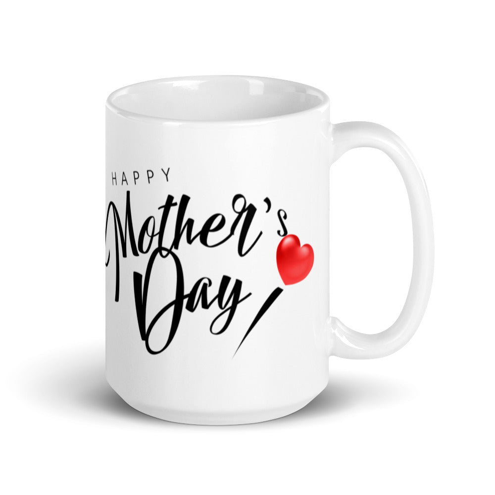 Happy Mothers Day with Red Heart - White glossy mug