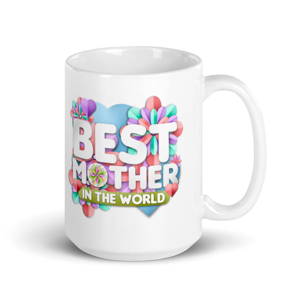 Best Mother in the World - Pastel Flowers - White glossy mug