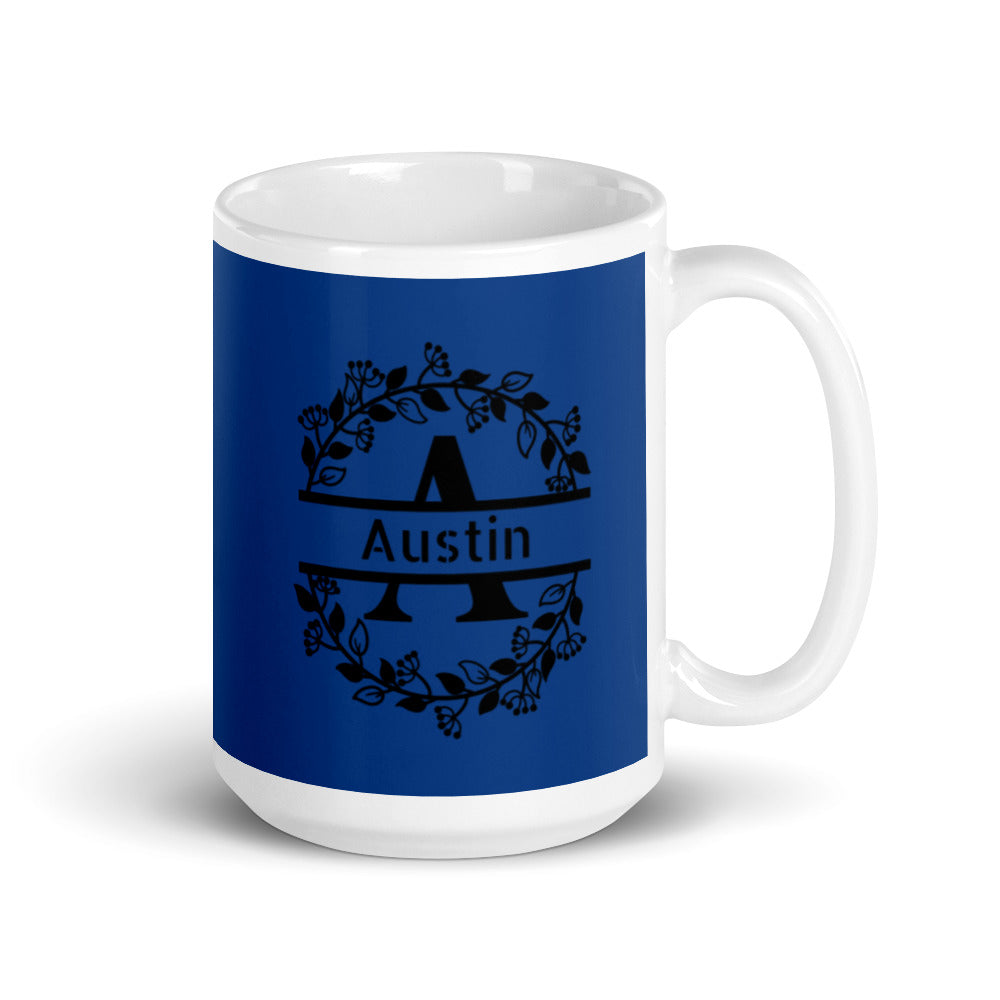 Austin - Blue & Black personalised on White glossy mug